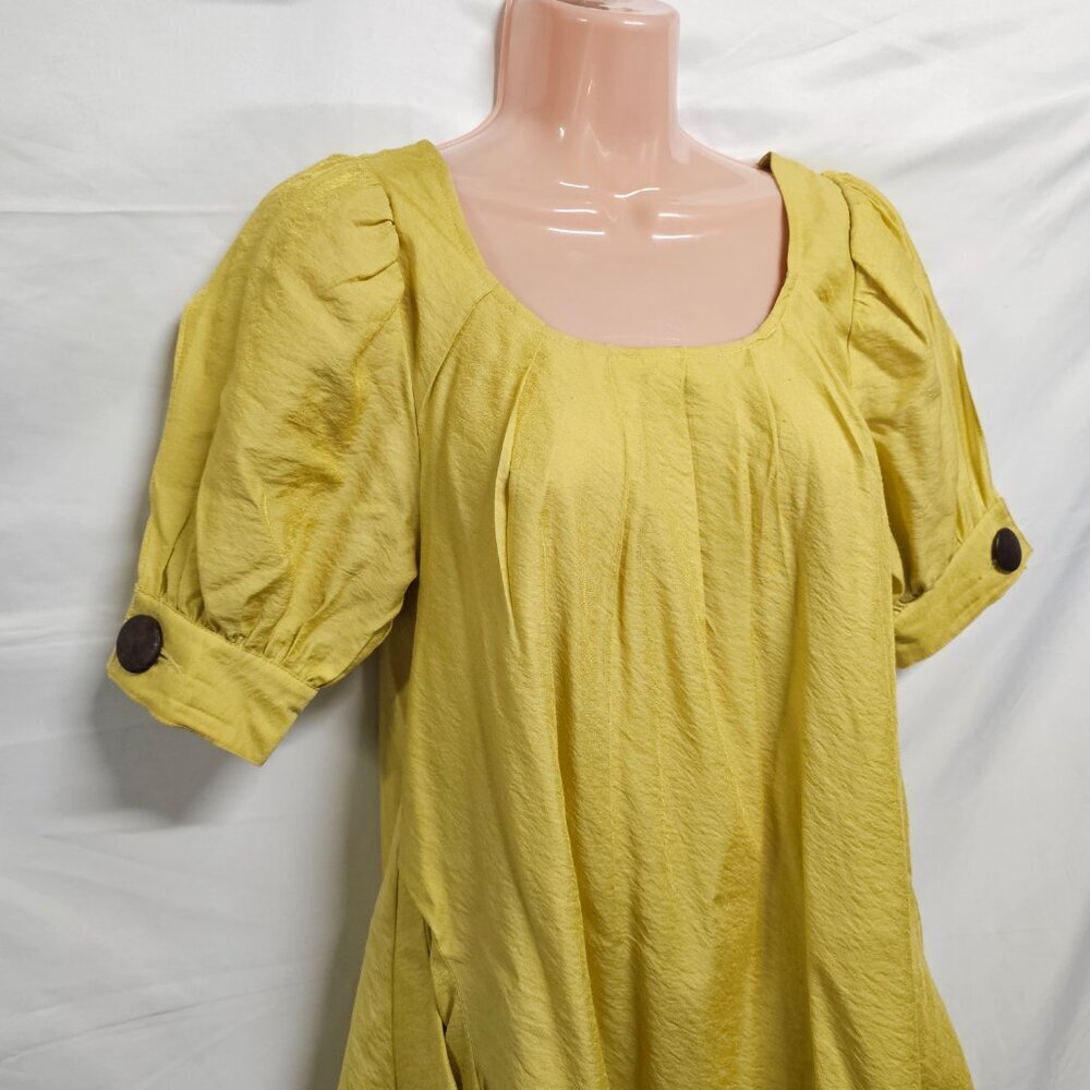 Gracia A-line Lagenlook Layered Short Dress Women Size S Mustard - Picture 2 of 10